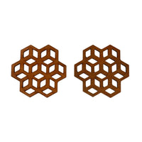 Cubix Geometric Upcycled Real Teak Wood Coasters - Set of 2 or 4 - Cherish Home