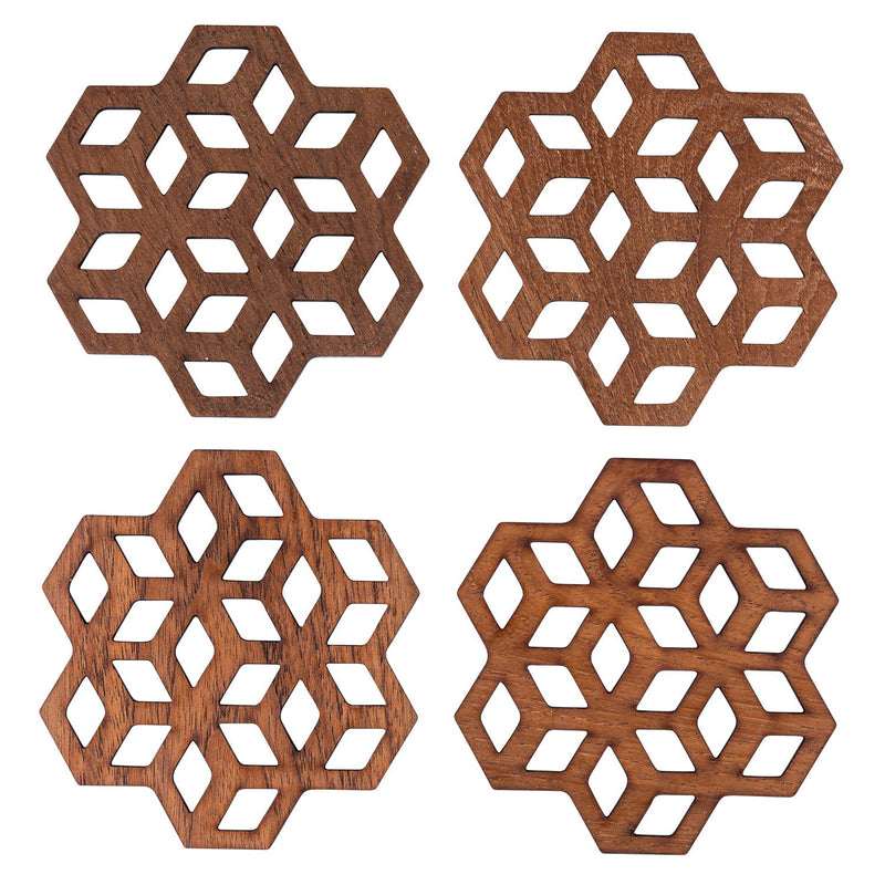 Cubix Geometric Upcycled Real Teak Wood Coasters - Set of 2 or 4 - Cherish Home