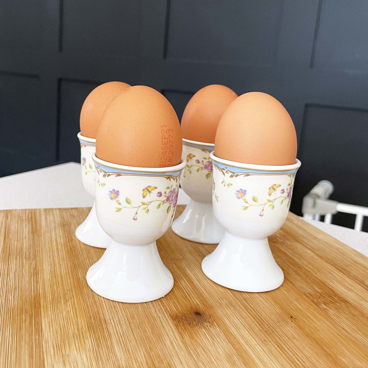 Darcey Egg Cup Set on wood chopping board