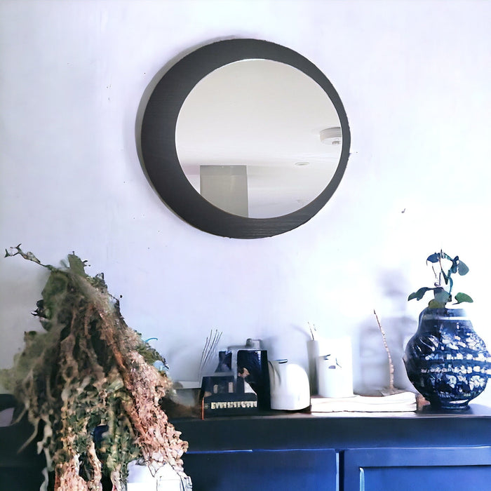 Decorative Black Abstract Wooden Framed Wall Mirror - 40cm - Cherish Home