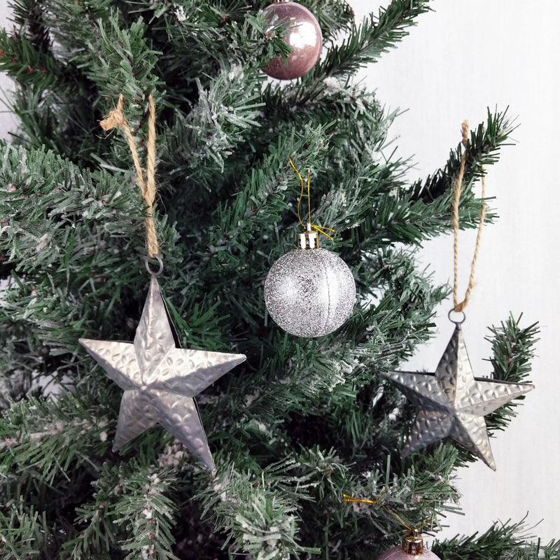 Decorative Metal Hanging Star on Christmas Tree set of two with other baubles 