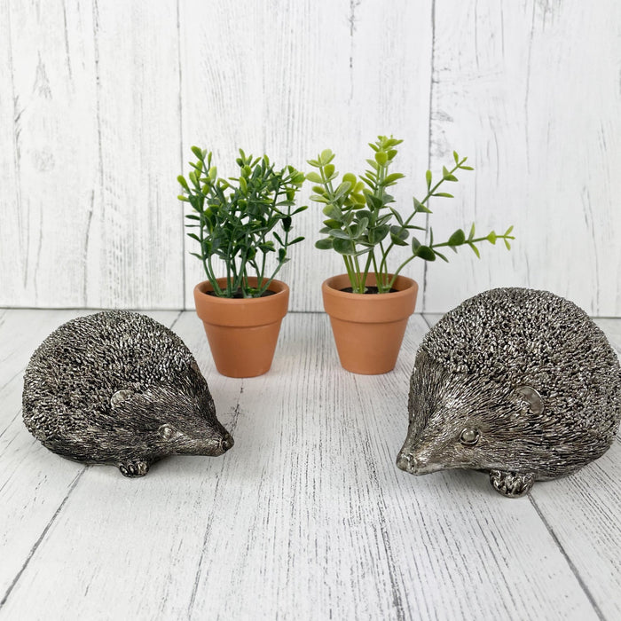 Decorative Silver Style Hedgehogs with two planters