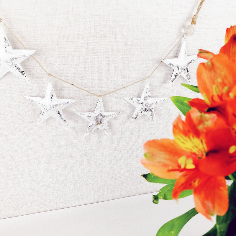 Hanging White and Silver Stars With flowers