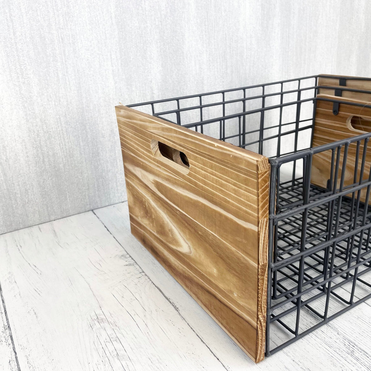 Decorative Wire / Wood Stackable Storage Crates close up