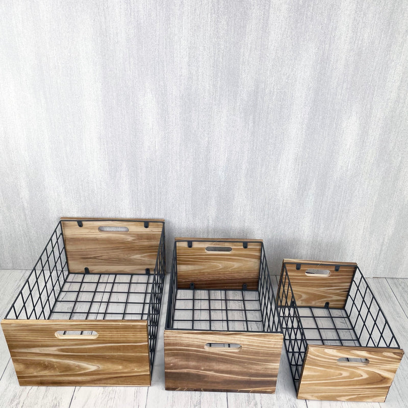 Decorative Wire / Wood Stackable Storage Crates set of three