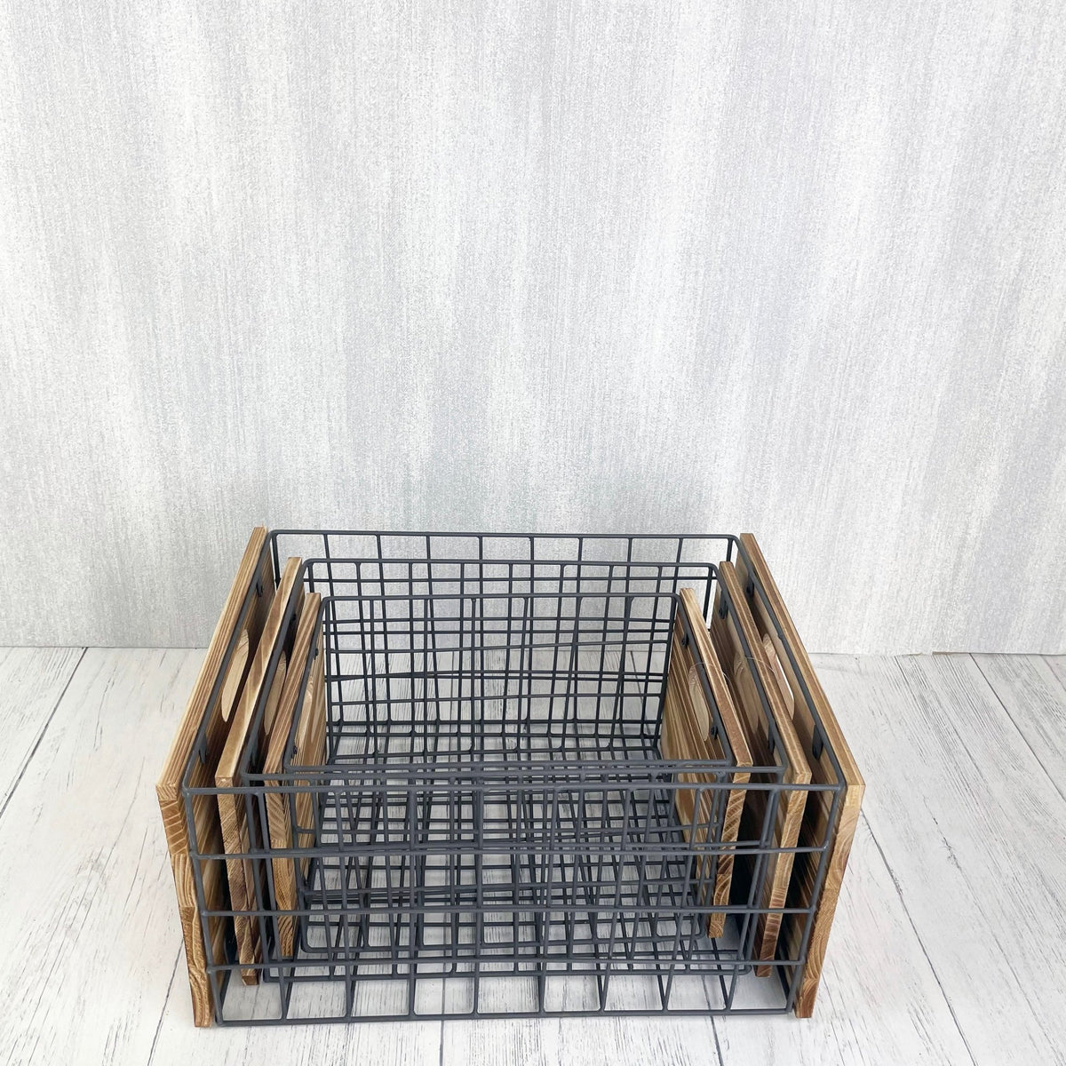Decorative Wire / Wood Stackable Storage Crates