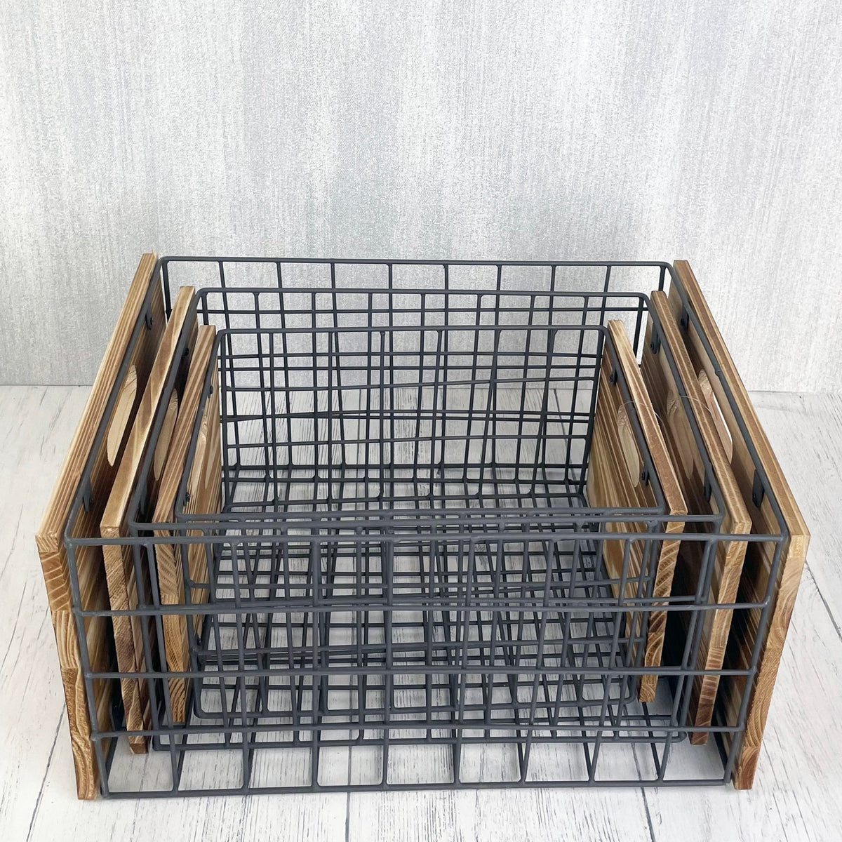 Decorative Wire / Wood Stackable Storage Crates