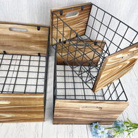 Decorative Wire / Wood Stackable Storage Crates set of three