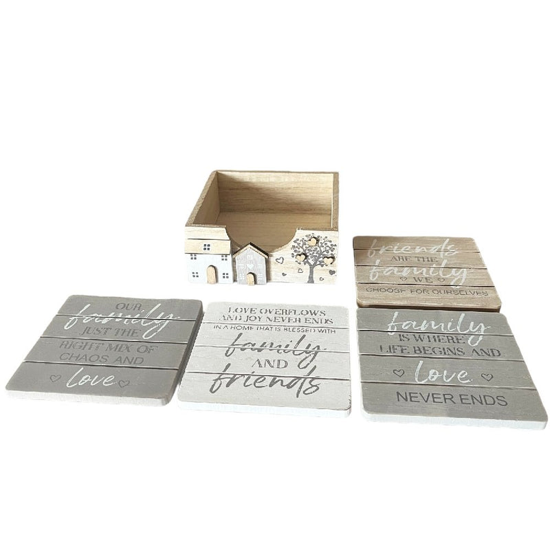 Family & Friends Wooden Coaster Set with Holder - Cherish Home