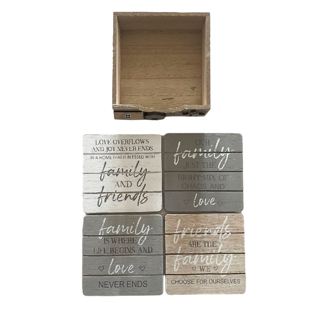 Family & Friends Wooden Coaster Set with Holder - Cherish Home