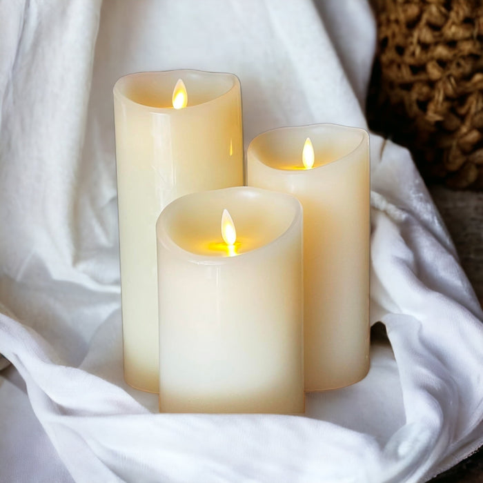  LampLust 3 Wick Flameless Candle: 6x6 inch Extra Large Candle,  Remote & Batteries Incl., 3D Flames, Flickering LED, Ivory Real Wax,  Battery Operated, Spring Pillar Candle, Valentine Decor : Tools 
