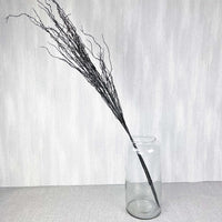 Branch spray in large clear vase on light grey background