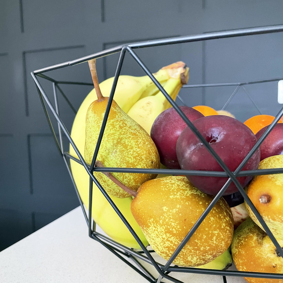 Geometric Contemporary Wire Storage Basket Fruit Bowl close up