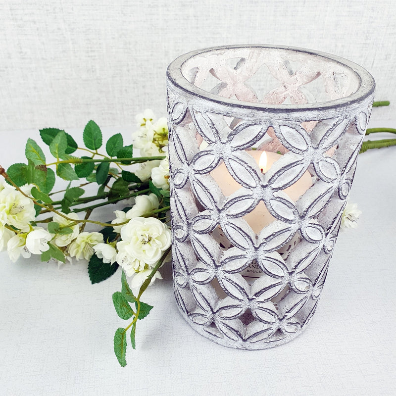 Geometric Stone Candle Holder with flowers