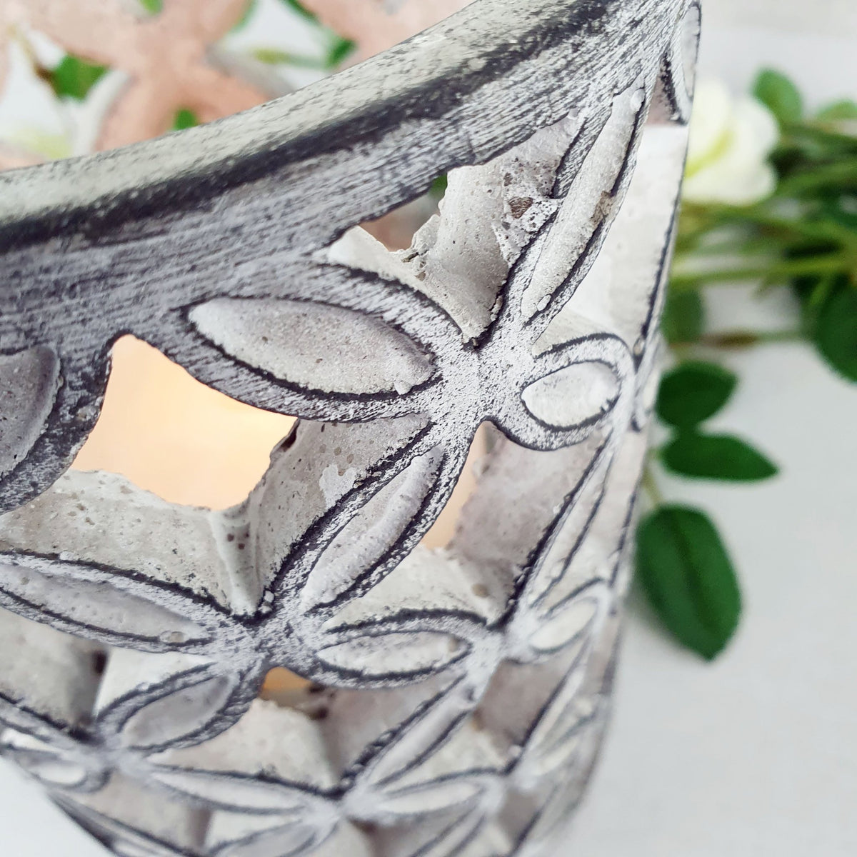 Geometric Stone Candle Holder Close up