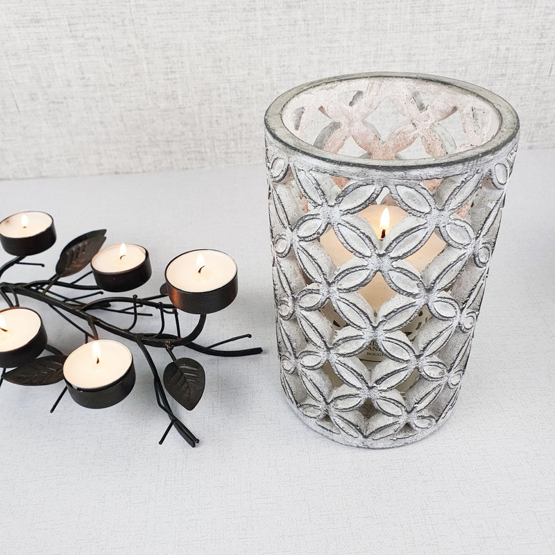 Geometric Stone Candle Holder with Autumn Leaf Candle Holder