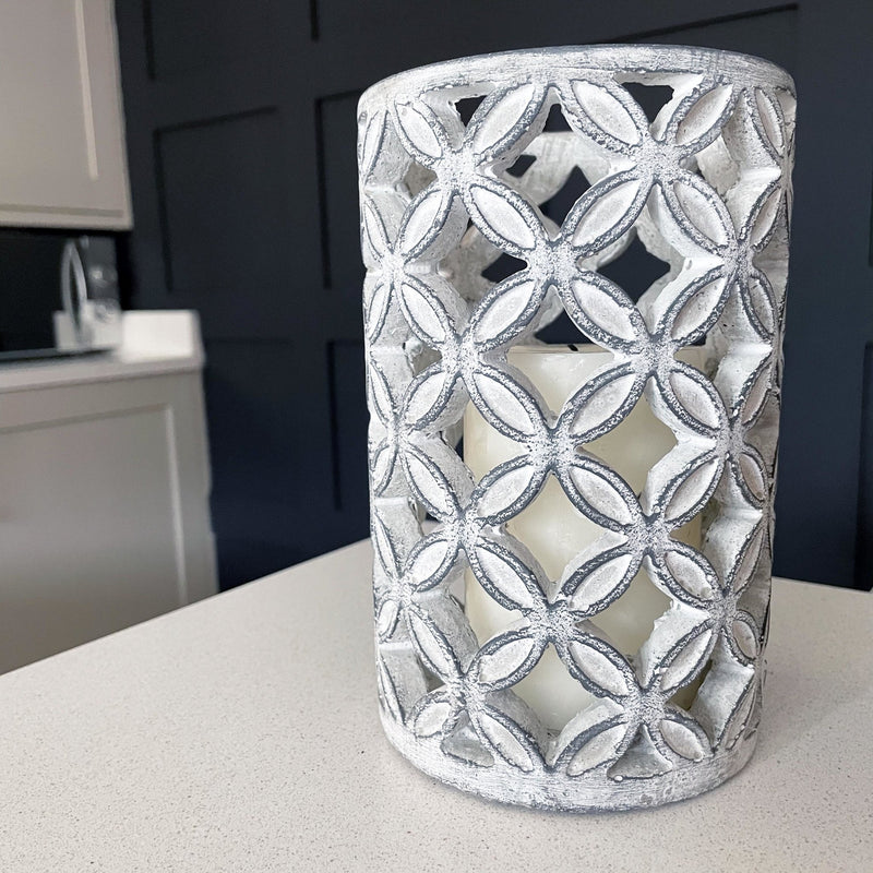 Geometric Stone Candle Holder with black background
