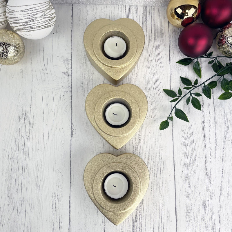 Gold Heart Tea Light Candle Holder with Christmas baubles around