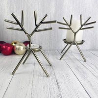 Gold Reindeer Candle Holder Set