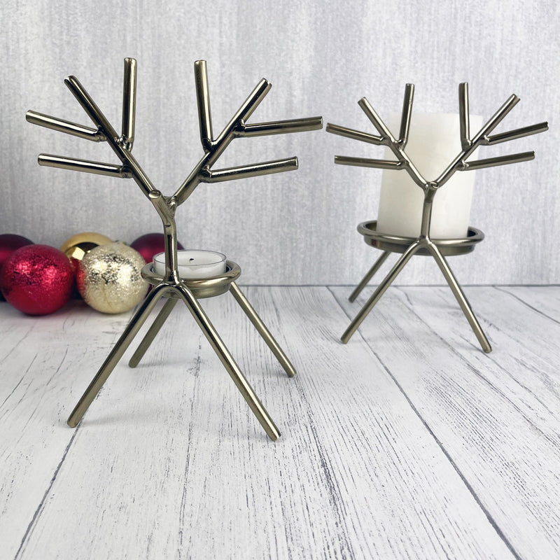 Gold Reindeer Candle Holder Set