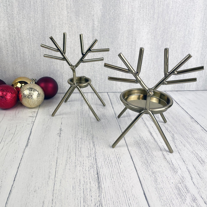 Gold Reindeer Candle Holder Set with gold and red baubles