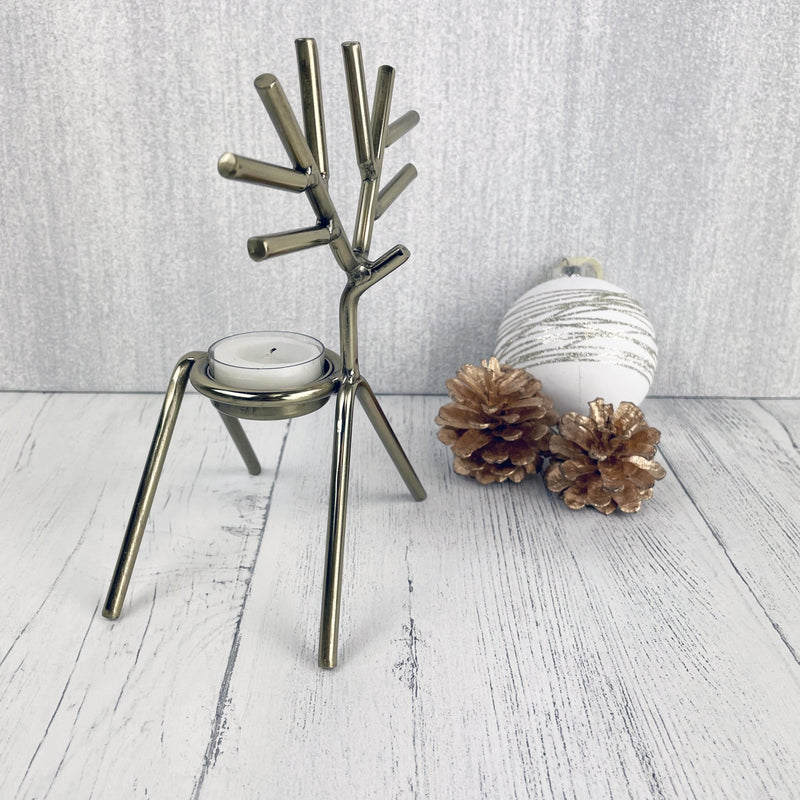 Gold Reindeer Candle Holder Small with tealight and baubles
