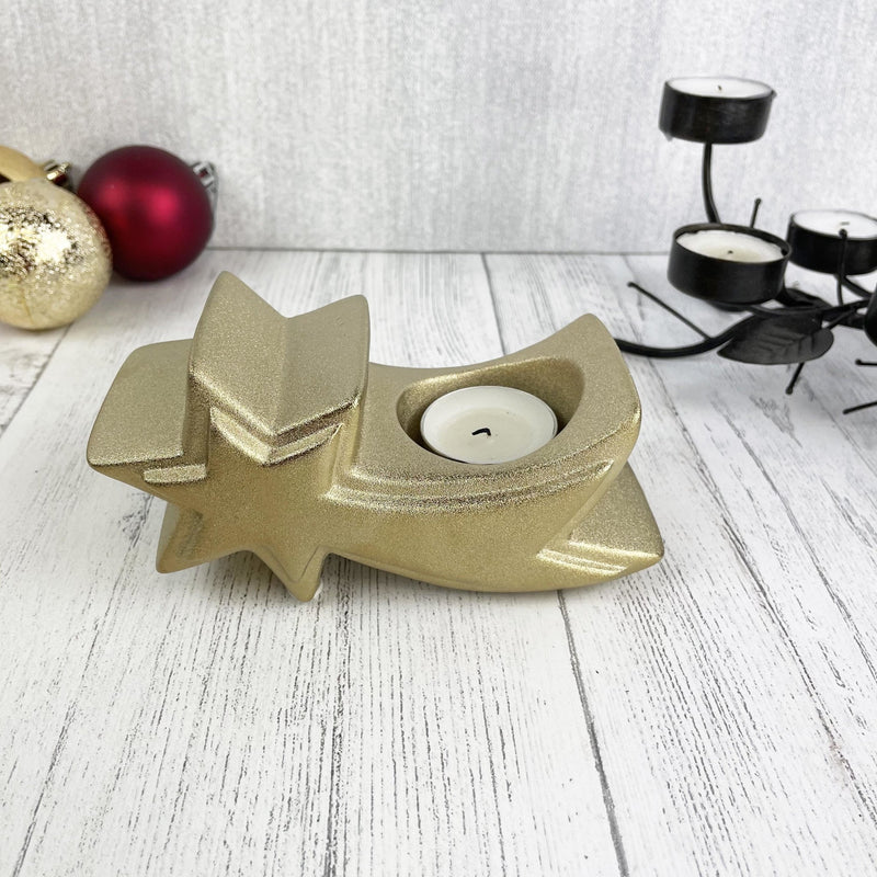 Gold star tea light candle holder with baubles