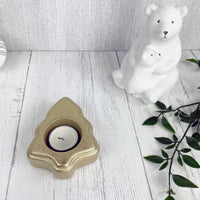 Gold Tree Tea Light Candle Holder with polar bear family