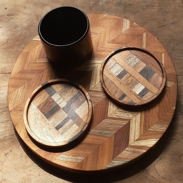 Handmade End Grain Real Wooden Round Coasters (Set of 2 or 4) - Cherish Home
