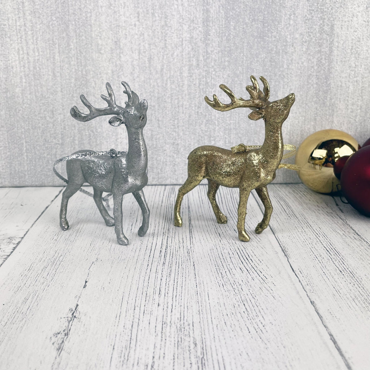 Hanging Gold and Silver Stag Christmas Tree Decorations