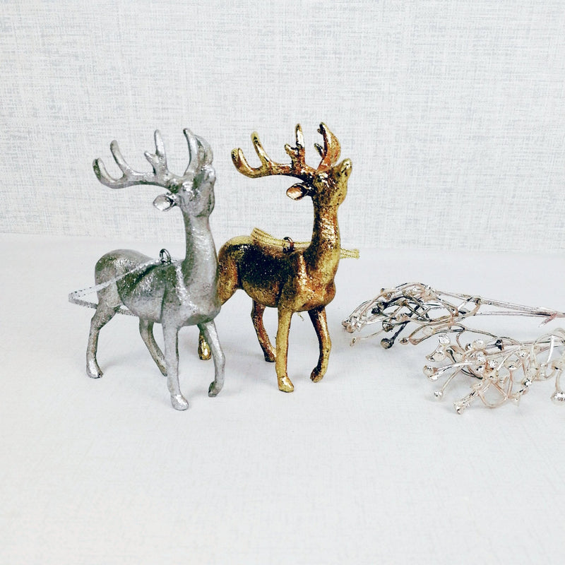 Hanging Gold and Silver Stag Christmas Tree Decorations