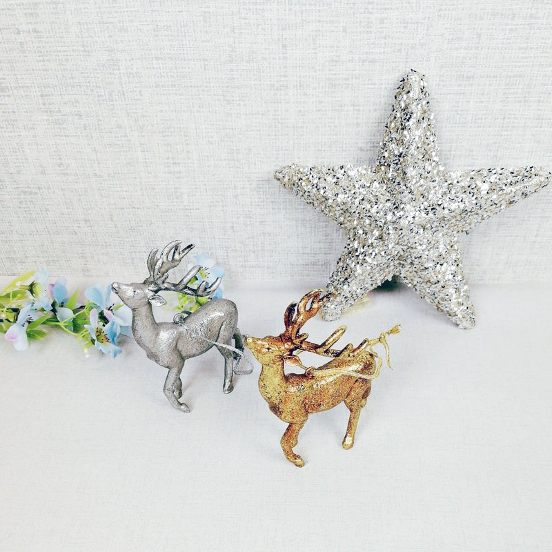 Hanging Gold and Silver Stag Christmas Tree Decorations with Christmas Star