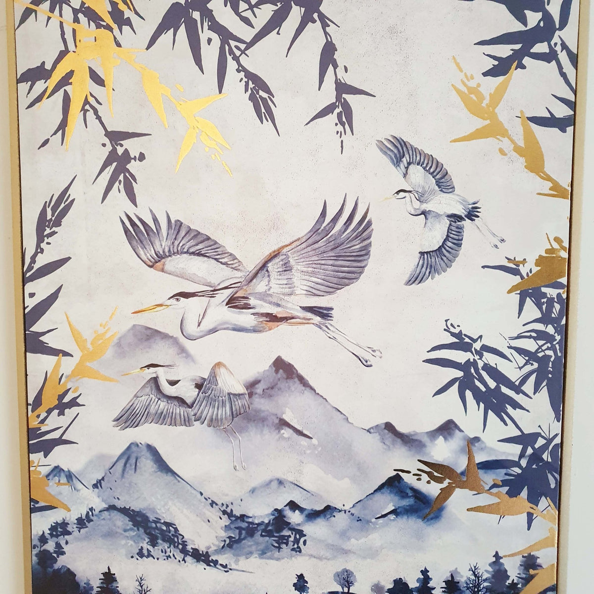 Japanese Gold Leaf Heron Canvas wall decor