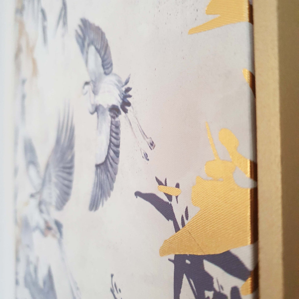 Japanese Gold Leaf Heron Canvas Print close up