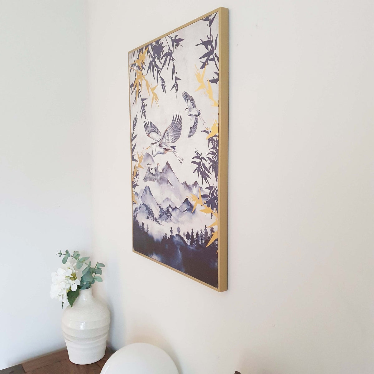 Japanese Gold Leaf Heron Canvas Print side view