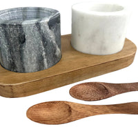 Kontrast Marble Salt & Pepper Pots with Acacia Wood Base & Serving Spoons - Cherish Home