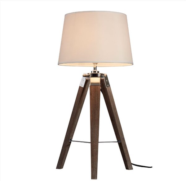 Lamp Tripod Table Light Contemporary Wood Base Grey/Brown - Cherish Home