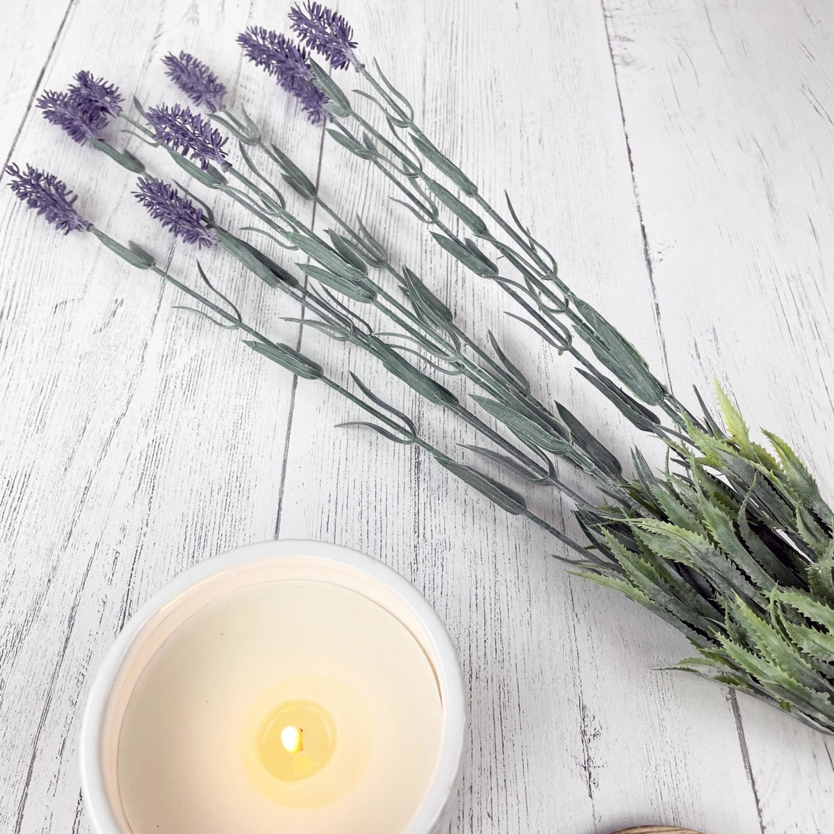 Large Lavender Spray close up with candle