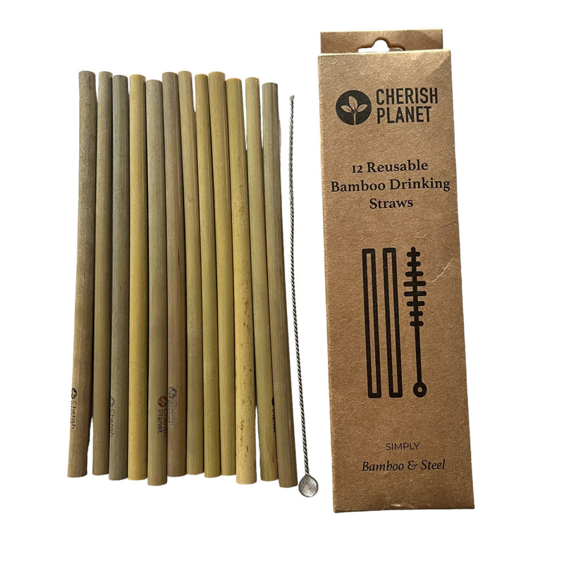 Large Organic Bamboo Reusable Drinking Straws - Set of 12 - Cherish Home