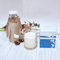 Winter Jasmine and Vanilla Christmas Candle  with fluffy penguin ornament
