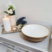 Large White Ceramic & Wood Bowl - Cherish Home