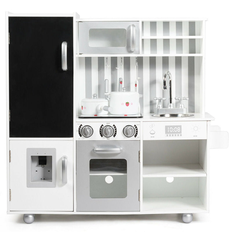 Large White & Grey Wooden Kid's Play Kitchen Set - Cherish Home