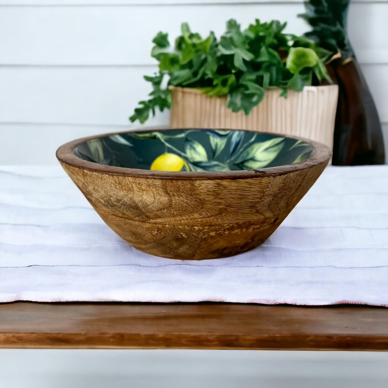 Lemons & Leaves Design Mango Wood Bowl - Cherish Home