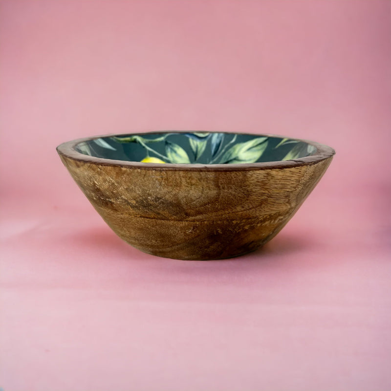 Lemons & Leaves Design Mango Wood Bowl - Cherish Home