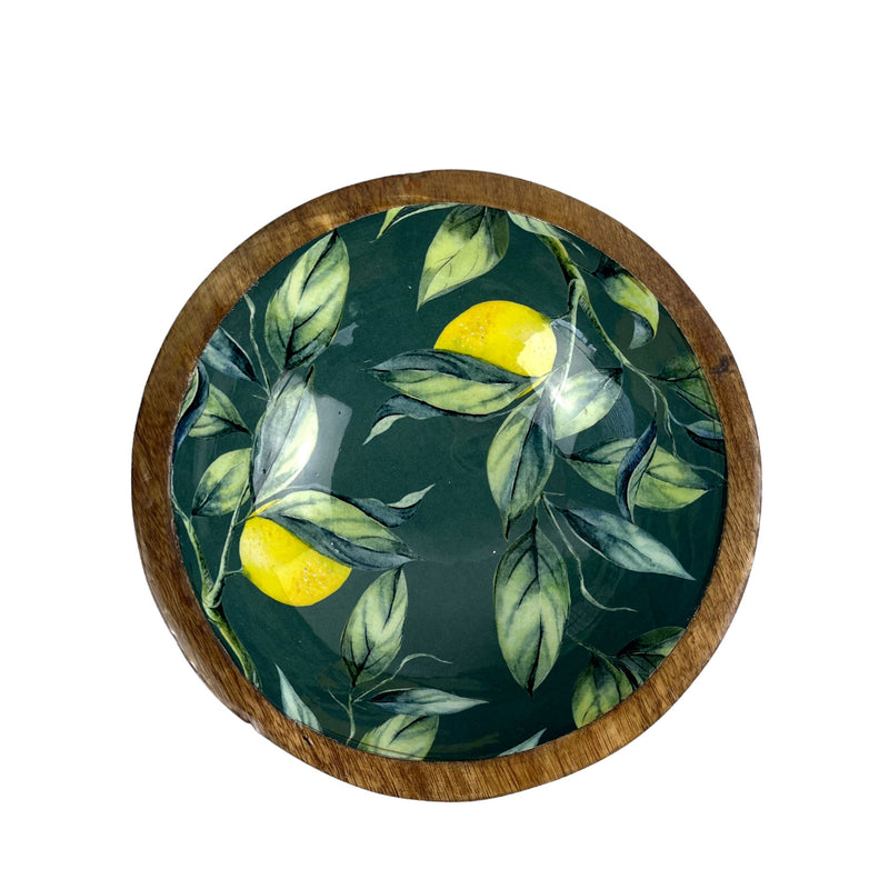 Lemons & Leaves Design Mango Wood Bowl - Cherish Home