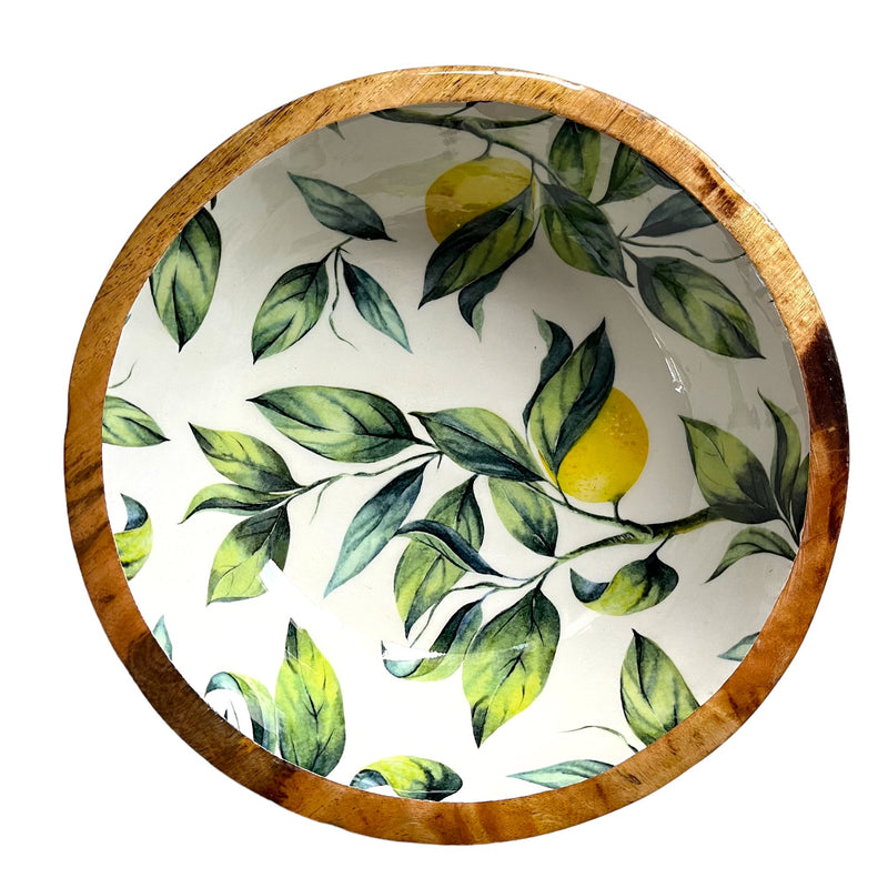 Lemons & Leaves On White Mango Wood Bowl - Cherish Home