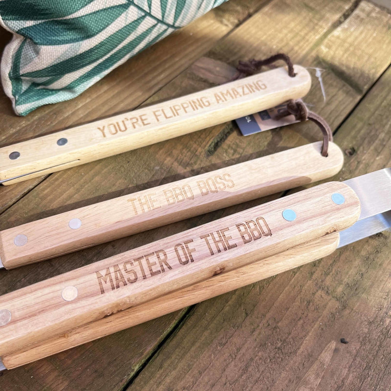 ''Master of the BBQ'' Wooden Barbeque Tool Set - Cherish Home
