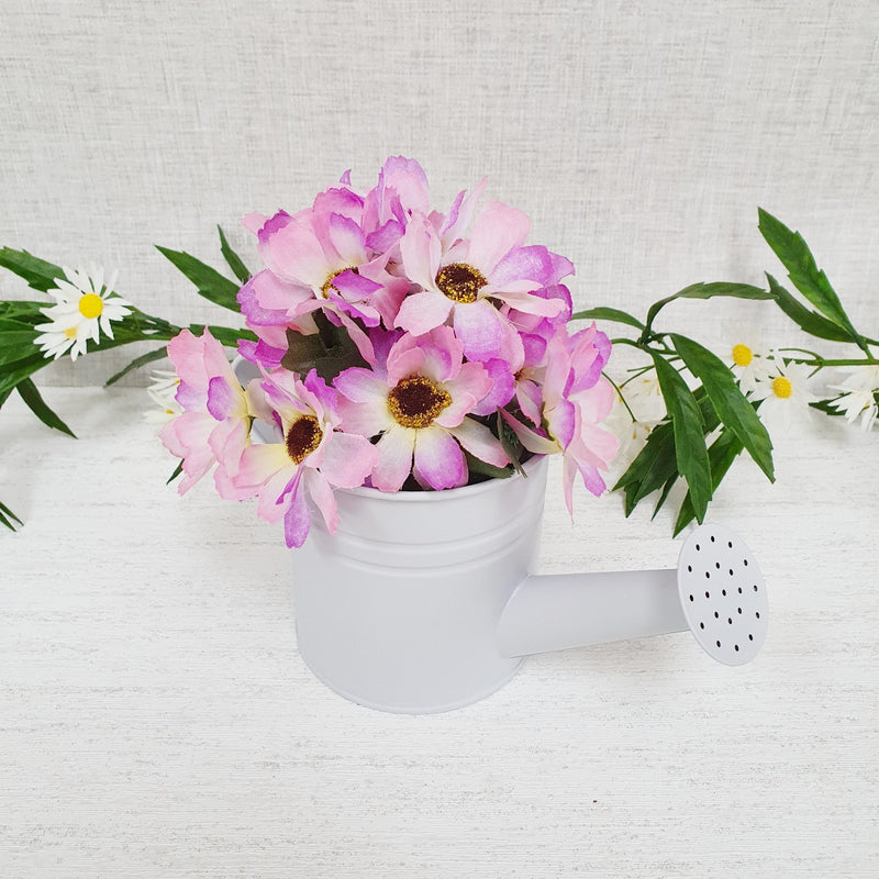Mini Watering Can Planter with purple flowers
