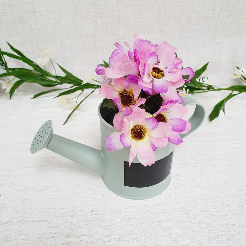 Mini Watering Can Planter with purple flowers