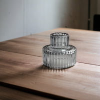 Minimalist Clear Glass Taper Candle Holder in Smokey Black - Cherish Home